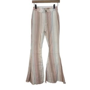 Altar'd State Striped Flare Bell Bottom Pants Pink Tan Cream Small Boho Retro